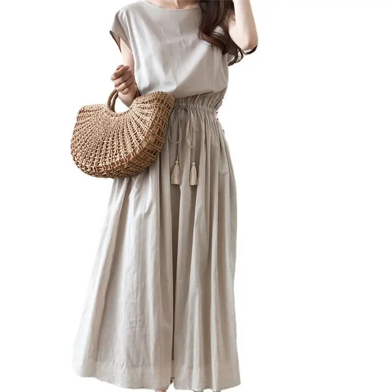 Cotton Linen Swing Dress 2023 Summer Large