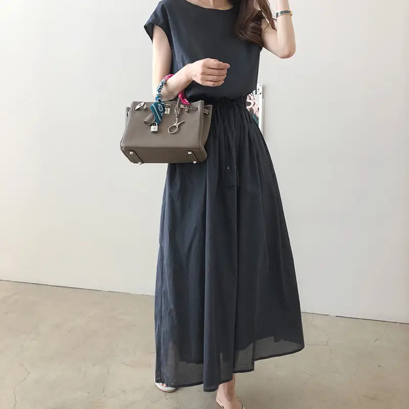 Cotton Linen Swing Dress 2023 Summer Large