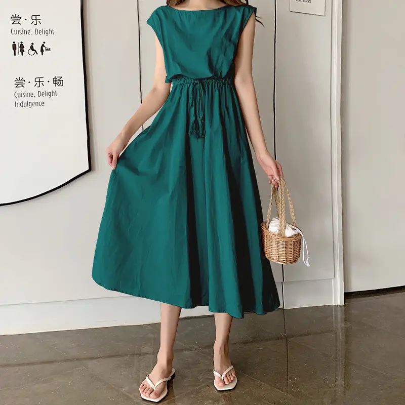 Cotton Linen Swing Dress 2023 Summer Large