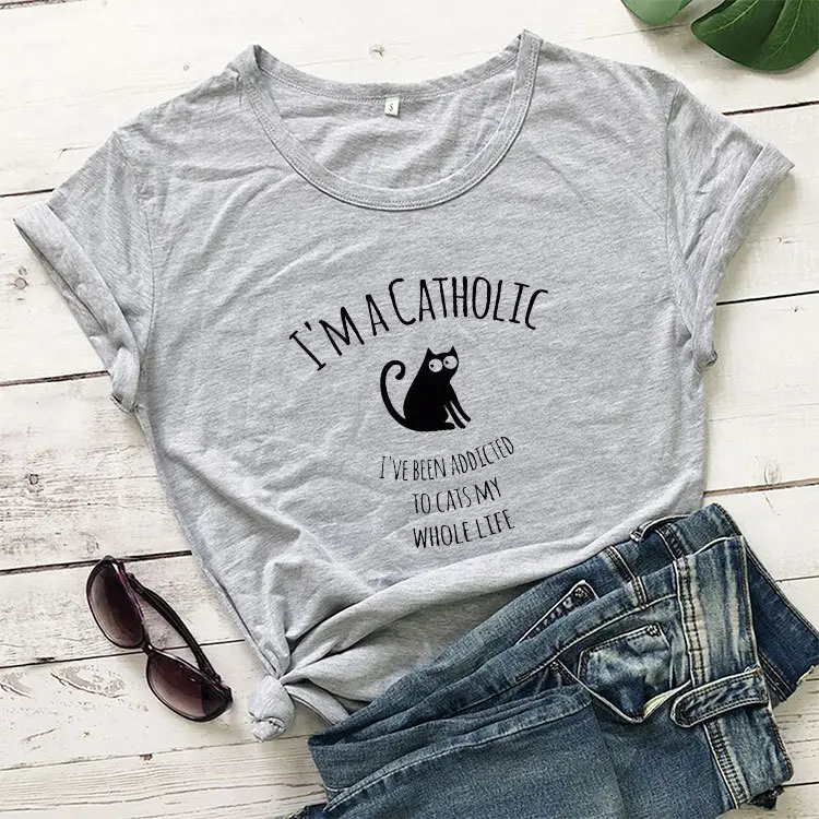 I'm a Catholic Foreign Trade T-Shirt White Black Blue Grey - Image 3