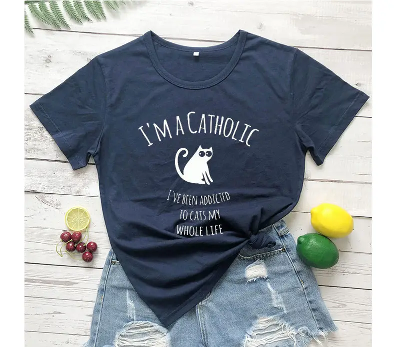 I'm a Catholic Foreign Trade T-Shirt White Black Blue Grey - Image 8