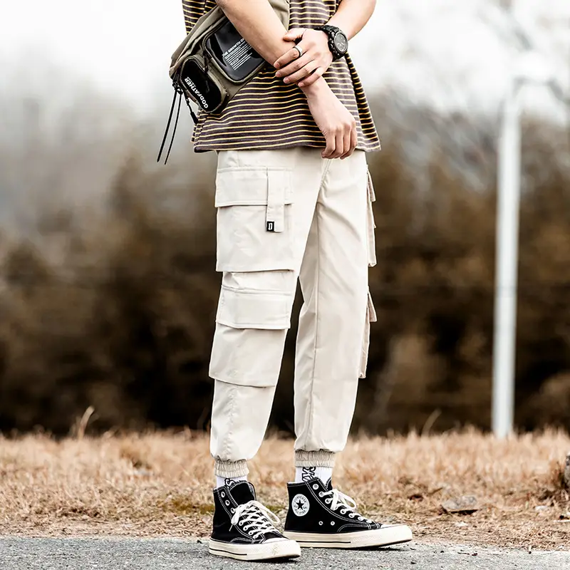 Men's Ankle-Tied Cropped Harem Pants with Zippered Pocket