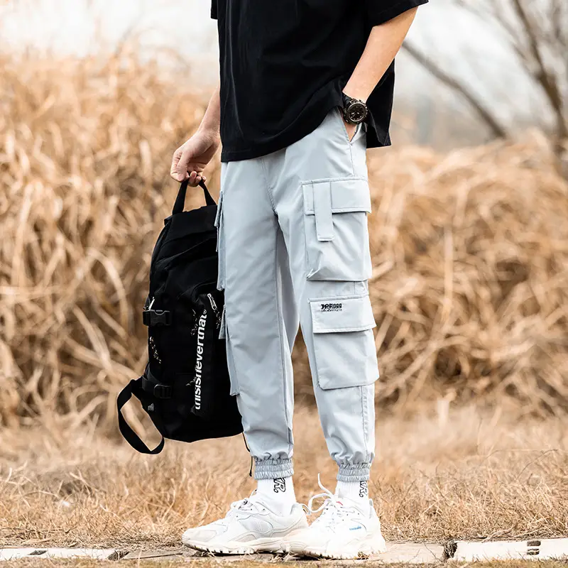 Men's Ankle-Tied Cropped Harem Pants with Zippered Pocket