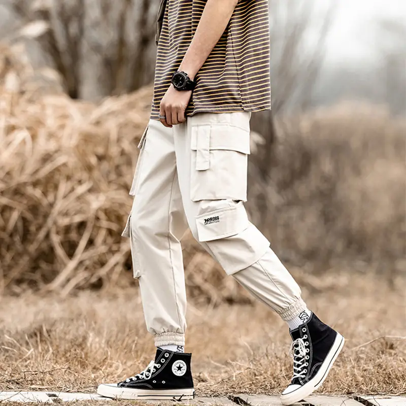 Men's Ankle-Tied Cropped Harem Pants with Zippered Pocket