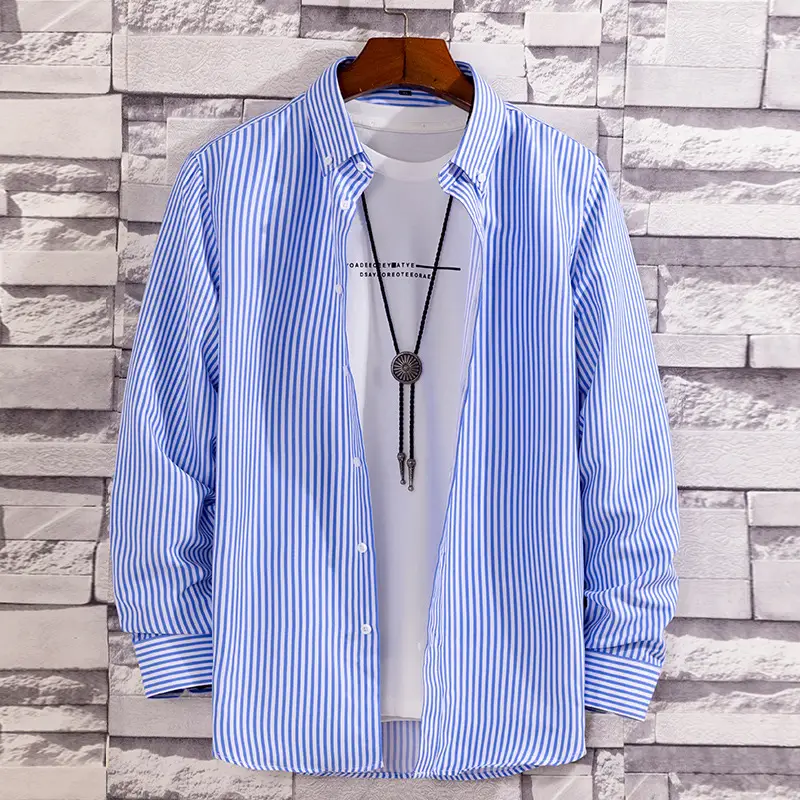 Men Navy Red Striped Long Sleeve Shirt - Image 8