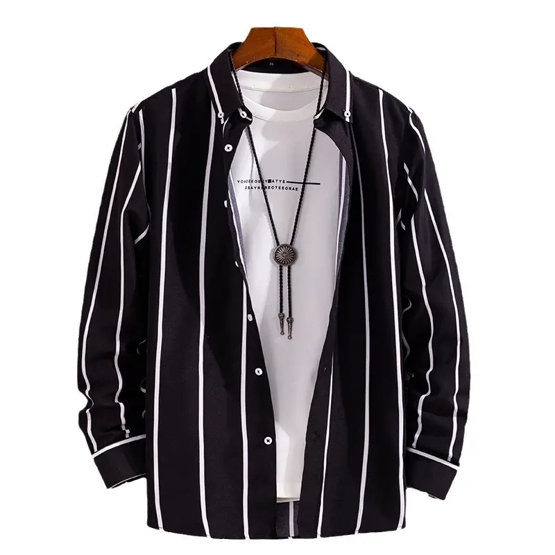 Men Navy Red Striped Long Sleeve Shirt - Image 11