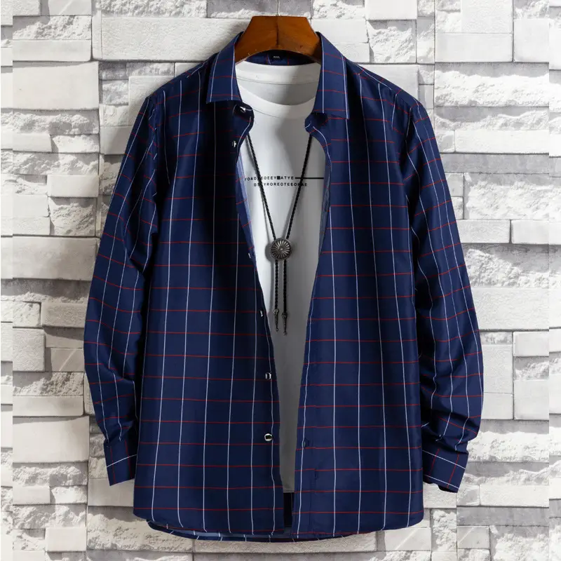 Men Navy Red Striped Long Sleeve Shirt - Image 6