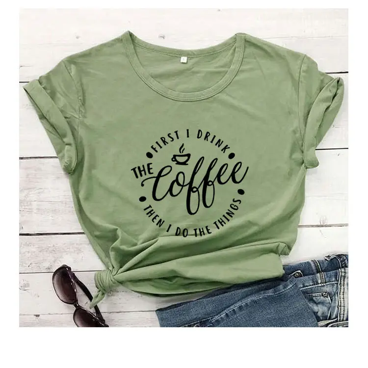 Women Grey Coffee Print T-Shirt Short Sleeve - Image 4