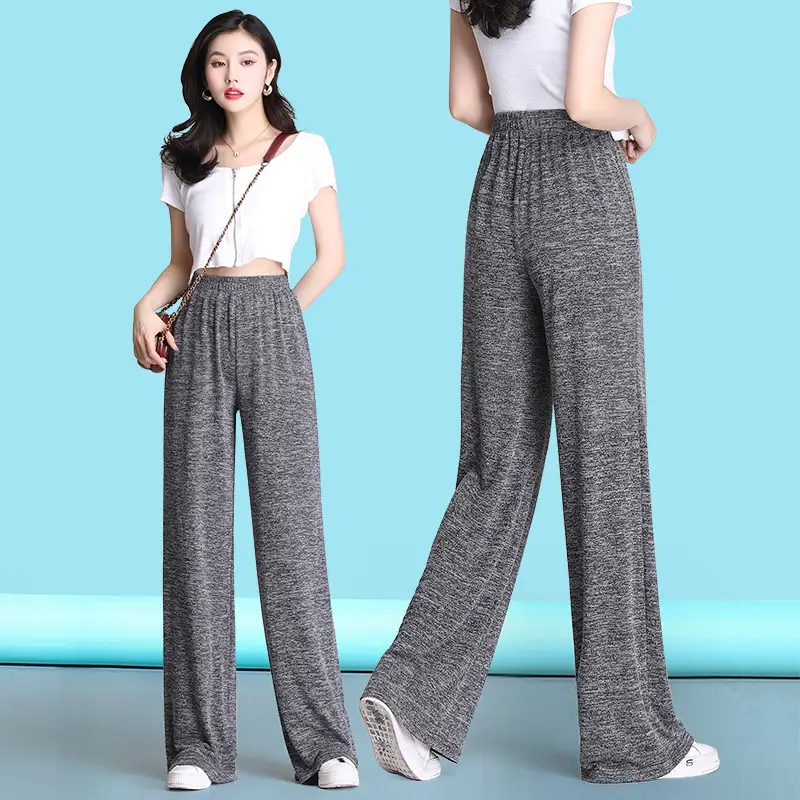 Women Black Knitted Wide Leg Pants Summer High Waist Drape Large - Image 3
