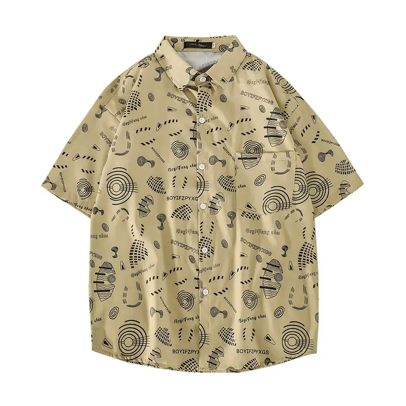Men 2022 Graphic Print Short Sleeve Shirt Olive Green - Image 11