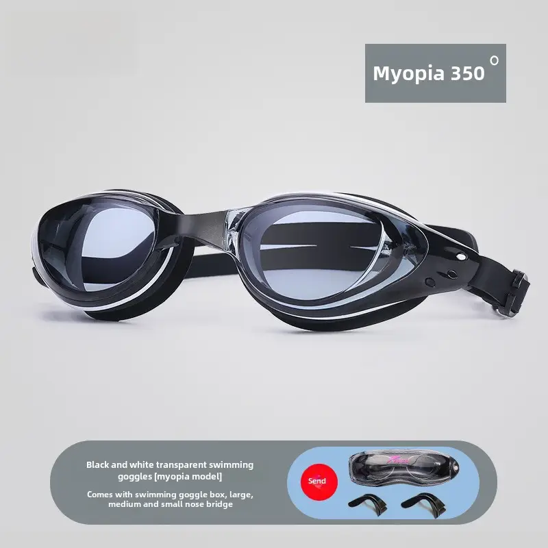 New Swimming Goggles Waterproof and Anti-Fog High-Definition Women's Myopia Swimming Cap Set Men's Adult Mid-Frame Diving Equipment Swimming Goggles