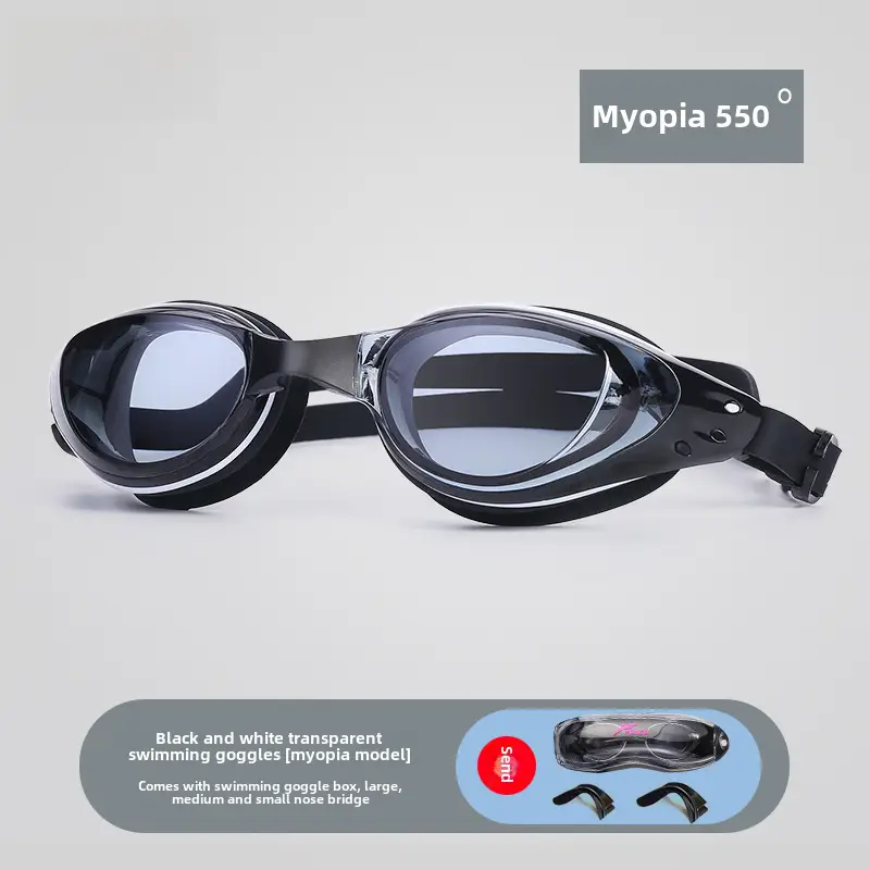 New Swimming Goggles Waterproof and Anti-Fog High-Definition Women's Myopia Swimming Cap Set Men's Adult Mid-Frame Diving Equipment Swimming Goggles