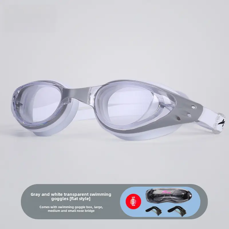 New Swimming Goggles Waterproof and Anti-Fog High-Definition Women's Myopia Swimming Cap Set Men's Adult Mid-Frame Diving Equipment Swimming Goggles