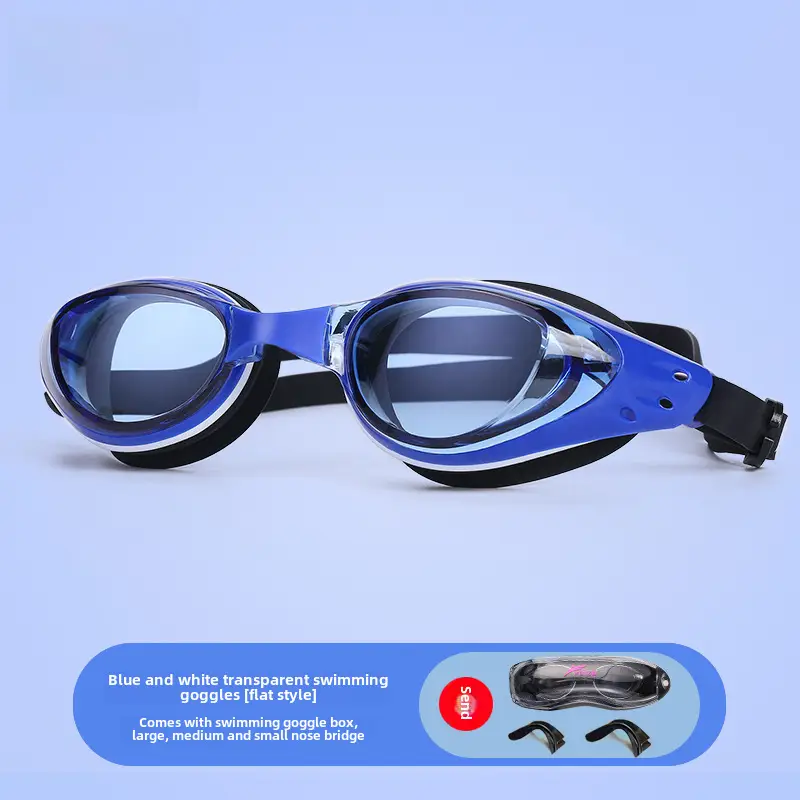 New Swimming Goggles Waterproof and Anti-Fog High-Definition Women's Myopia Swimming Cap Set Men's Adult Mid-Frame Diving Equipment Swimming Goggles