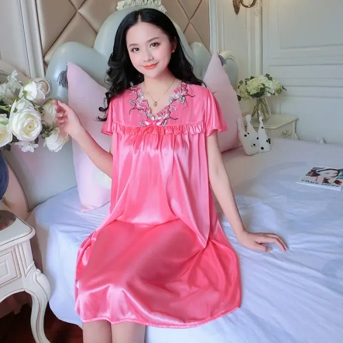 Pink Silk Nightgown Women's Pajamas Large - Image 4