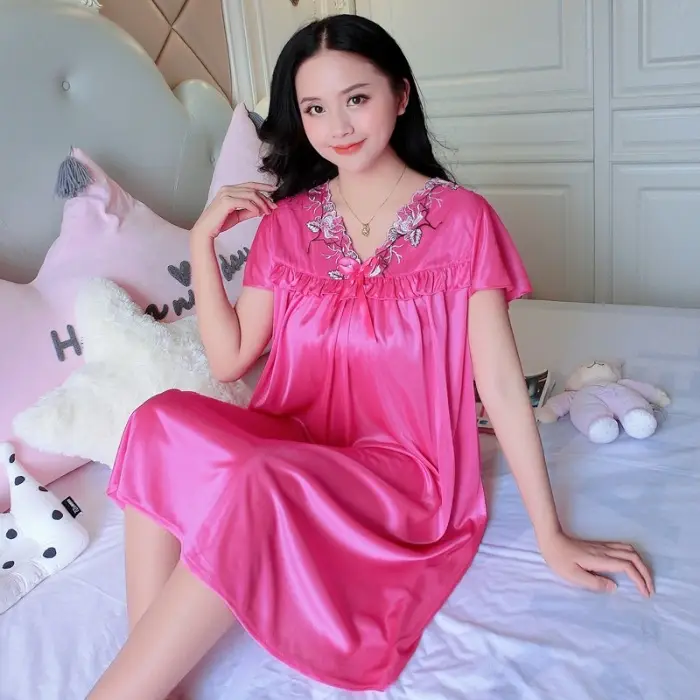 Pink Silk Nightgown Women's Pajamas Large - Image 9