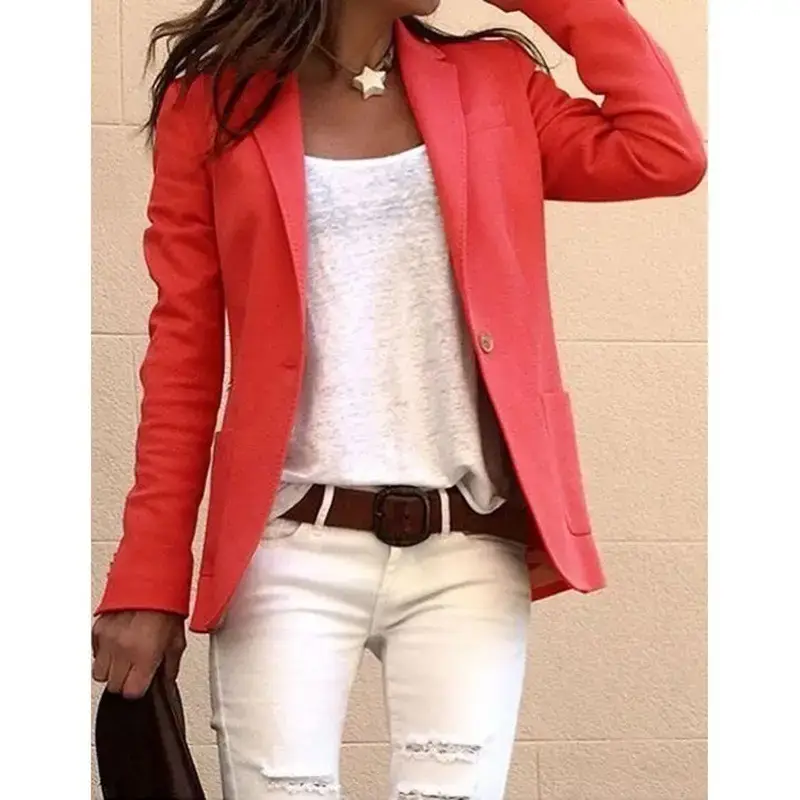 Pink Long Sleeve Slim Fit Suit Jacket for Women - Image 5