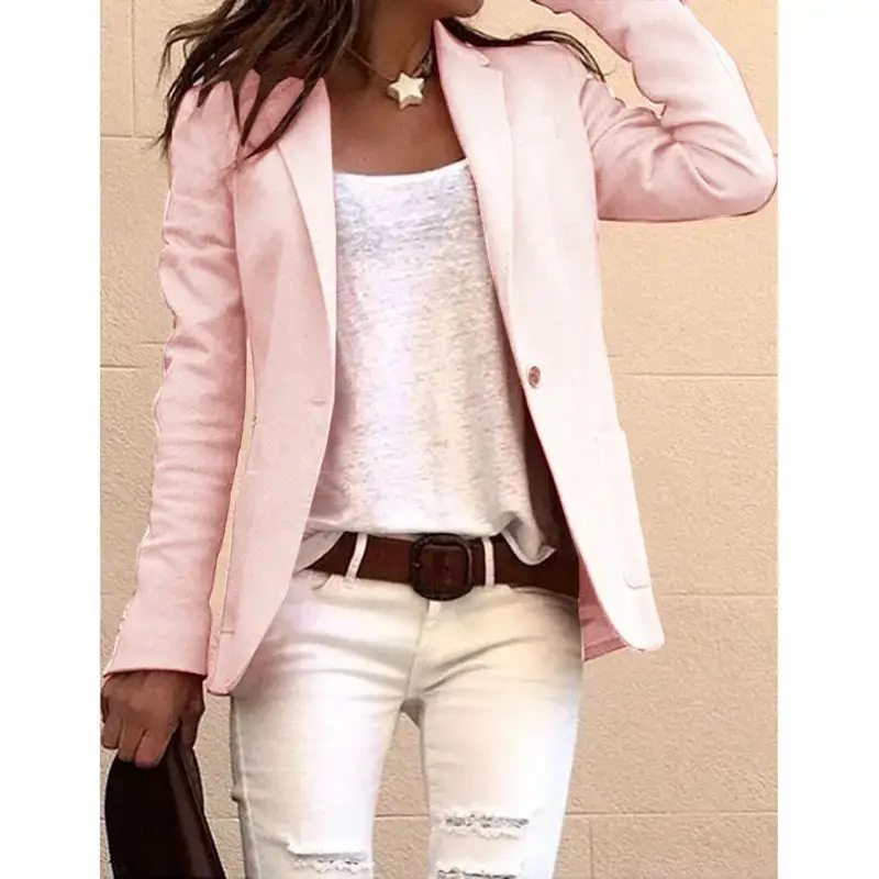 Pink Long Sleeve Slim Fit Suit Jacket for Women - Image 4