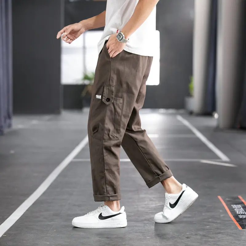 Men Ankle-Crack Cockwork Pants Green Korean Style