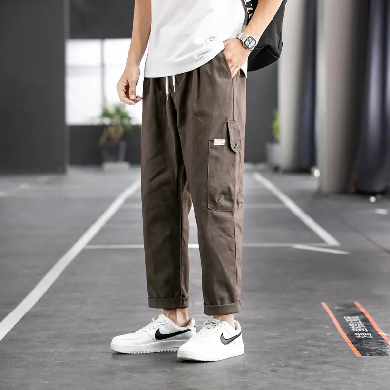 Men Ankle-Crack Cockwork Pants Green Korean Style