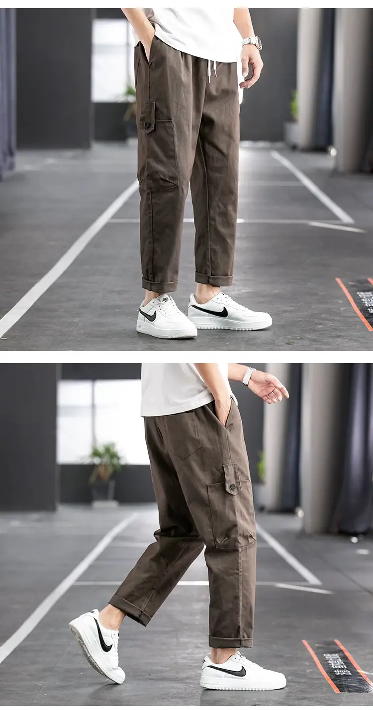 Men Ankle-Crack Cockwork Pants Green Korean Style — feature 11