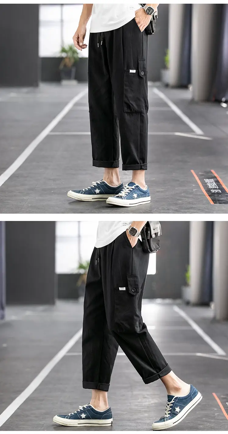 Men Ankle-Crack Cockwork Pants Green Korean Style — feature 8