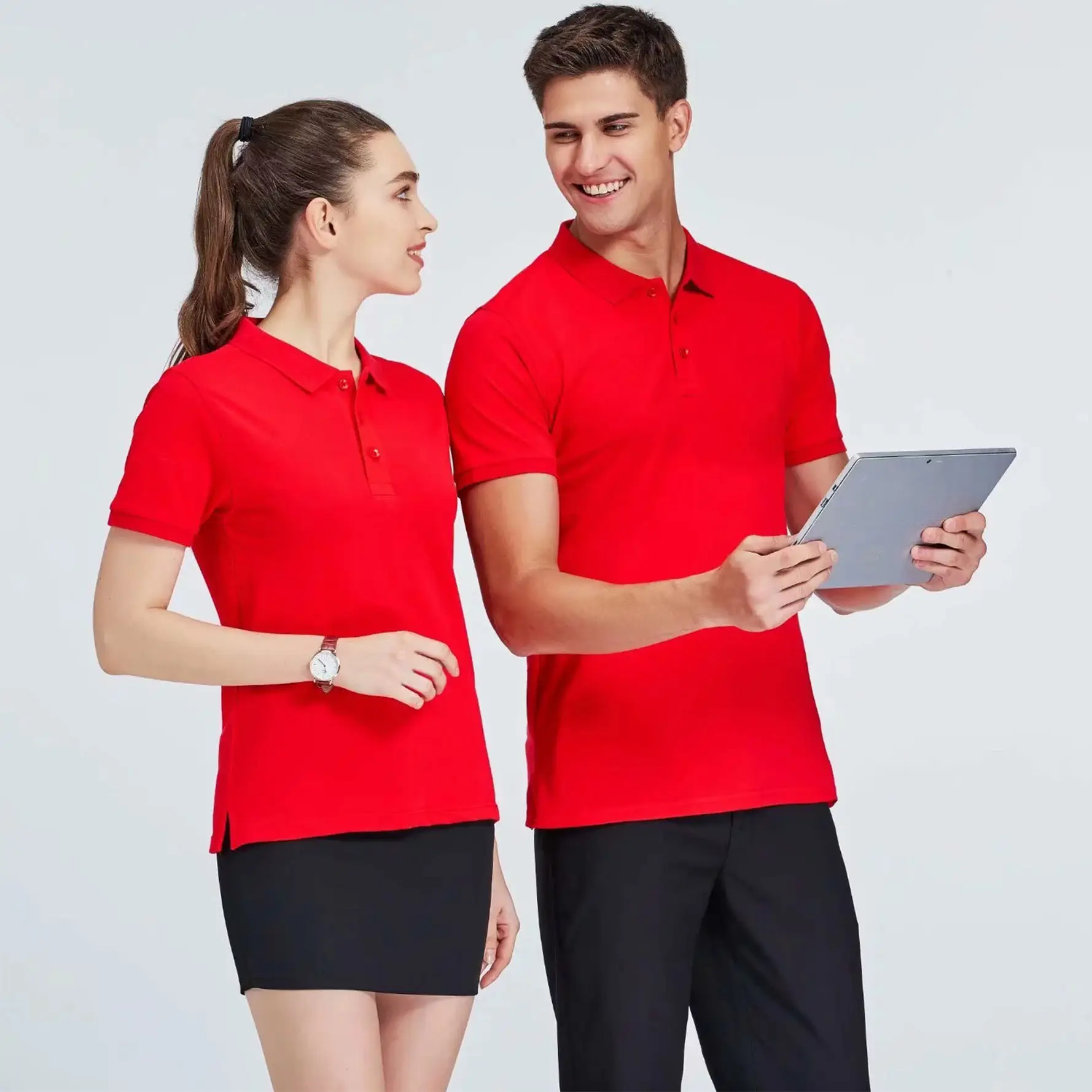 Cotton Polo T-Shirt for Men Women White Short Sleeve - Image 2