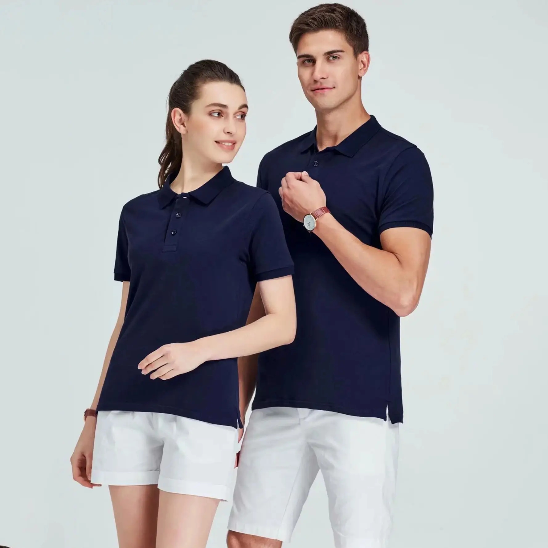 Cotton Polo T-Shirt for Men Women White Short Sleeve - Image 5