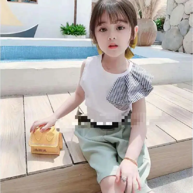 Girls Striped Vest & Shorts Set Summer 3-8 - Image 2