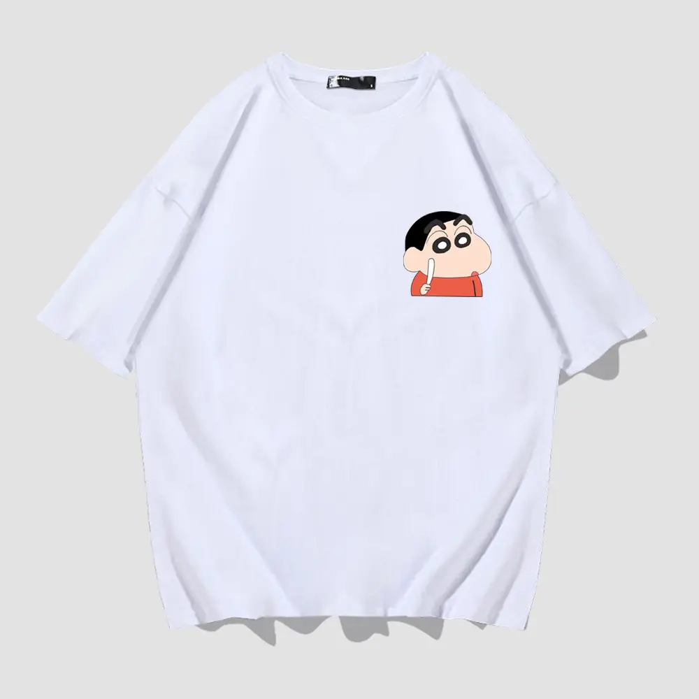 Men's White Shin New Cartoon T-Shirt with Cute Design