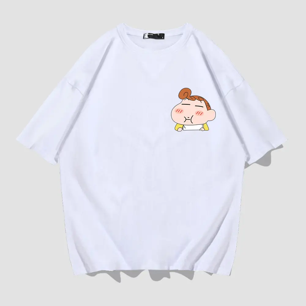 Men's White Shin New Cartoon T-Shirt with Cute Design