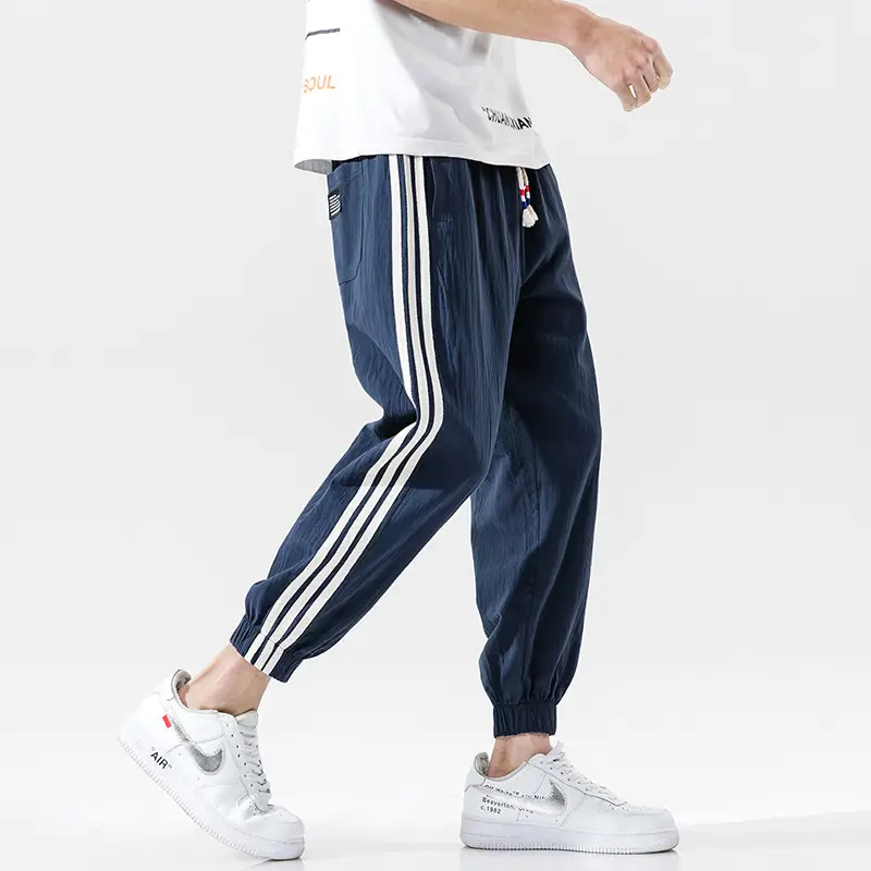 Men's Black Track Pants with 3 Stripes Large Cuffs - Image 6