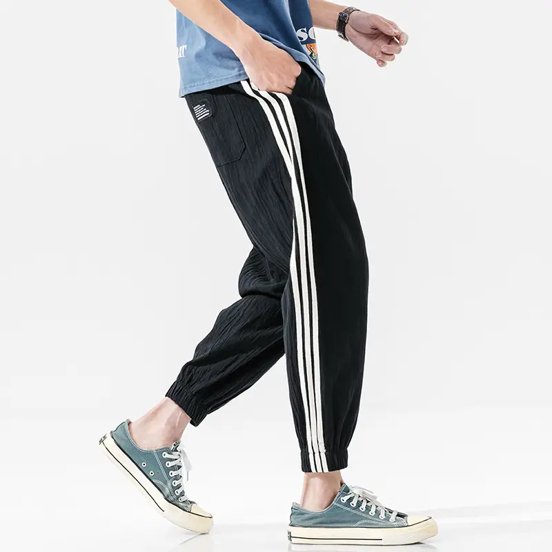 Men's Black Track Pants with 3 Stripes Large Cuffs - Image 7