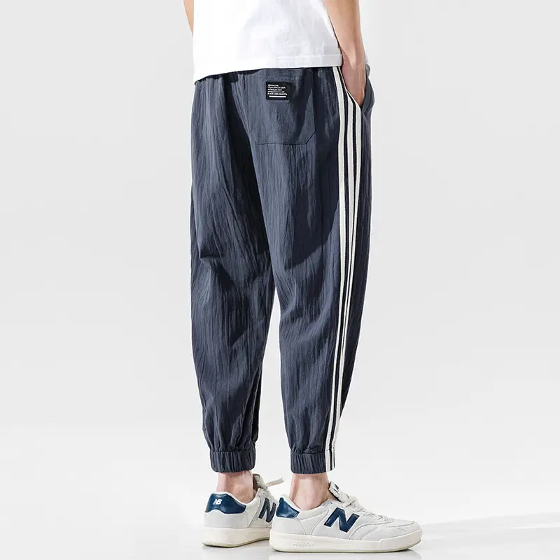 Men's Black Track Pants with 3 Stripes Large Cuffs - Image 9