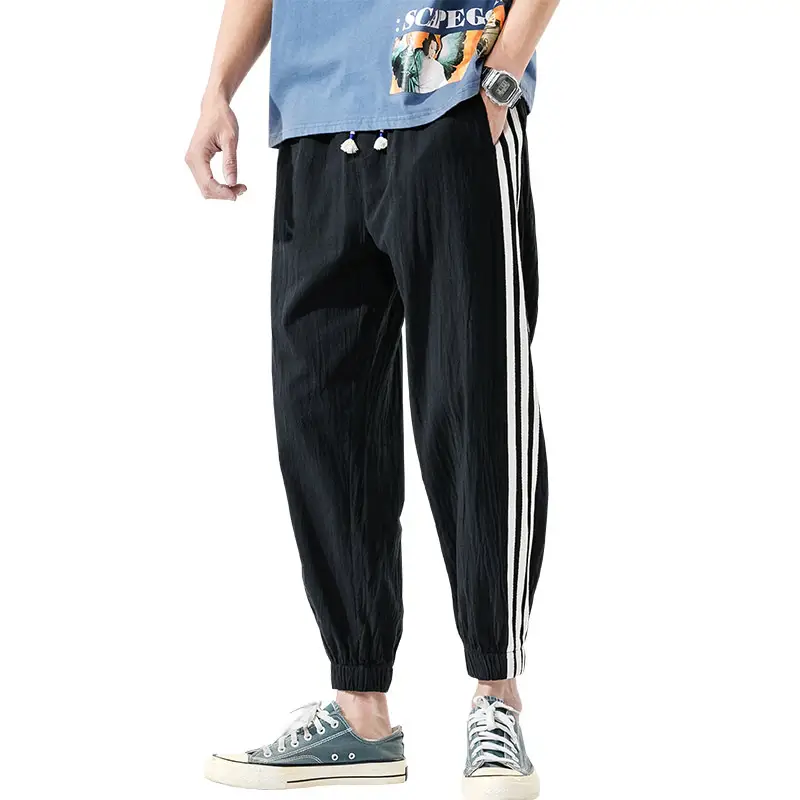 Men's Black Track Pants with 3 Stripes Large Cuffs - Image 10