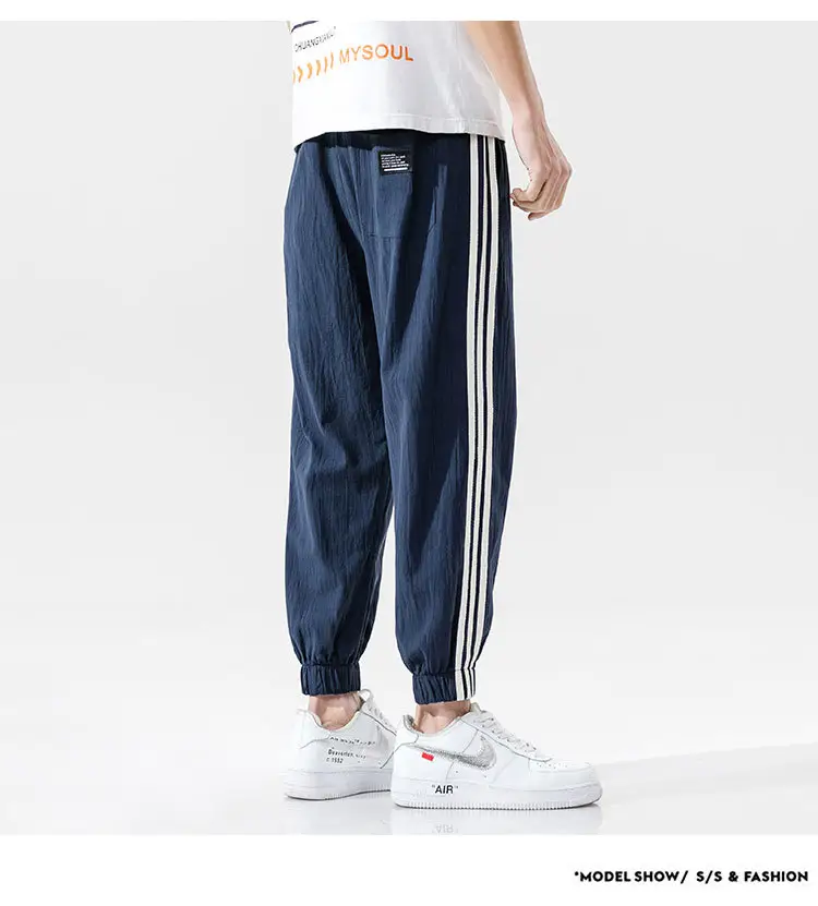 Men's Black Track Pants with 3 Stripes Large Cuffs — feature 30
