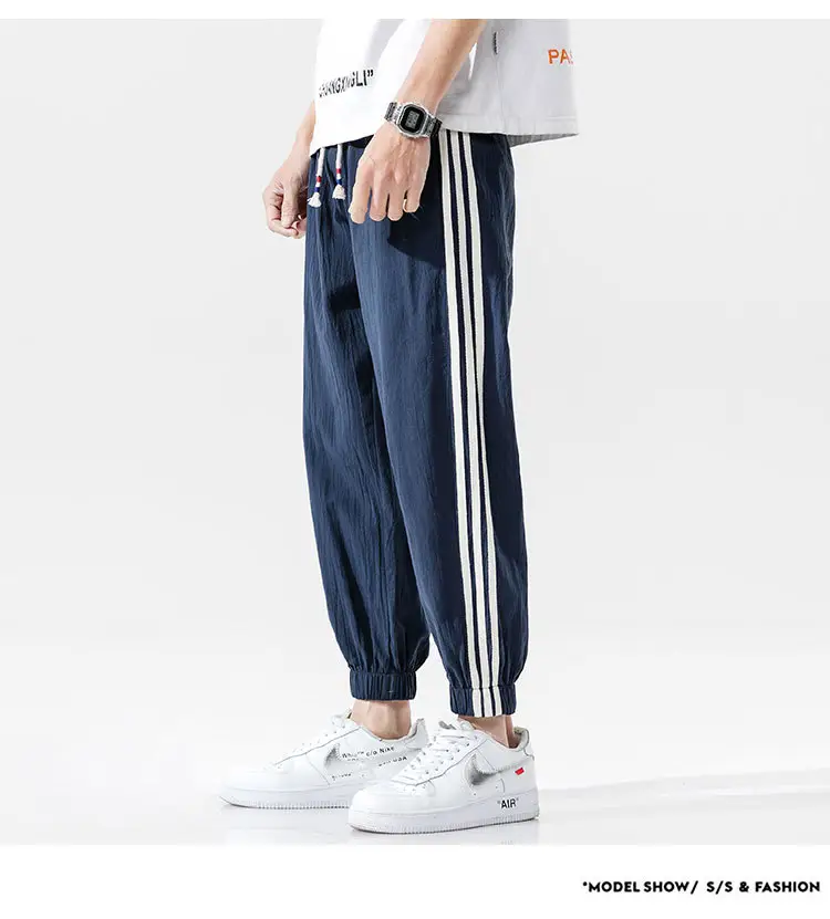 Men's Black Track Pants with 3 Stripes Large Cuffs — feature 34