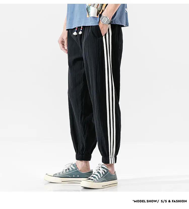 Men's Black Track Pants with 3 Stripes Large Cuffs — feature 36
