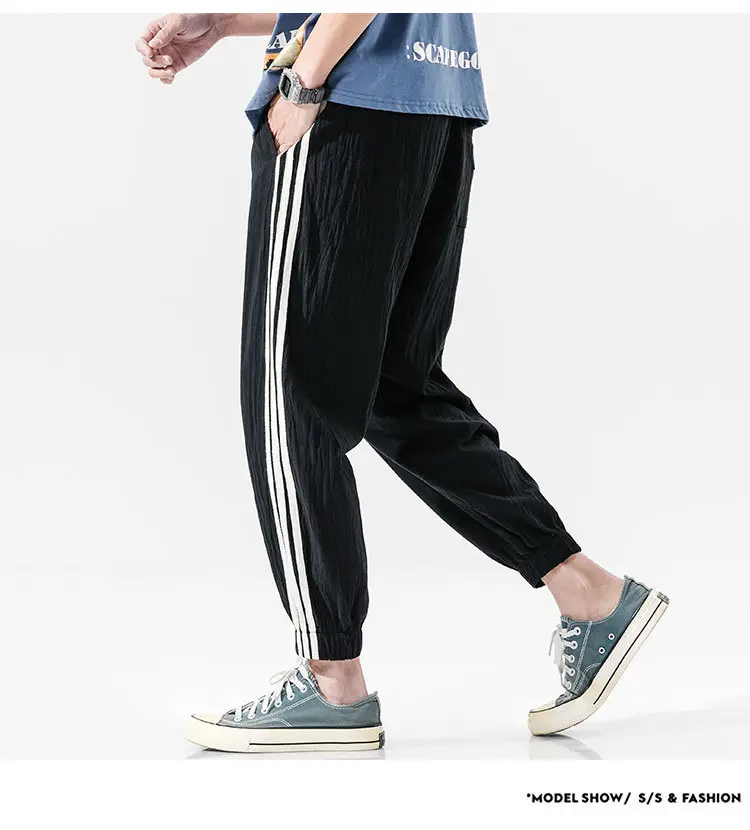 Men's Black Track Pants with 3 Stripes Large Cuffs — feature 39