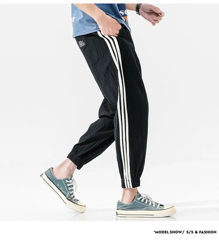 Men's Black Track Pants with 3 Stripes Large Cuffs — feature 40