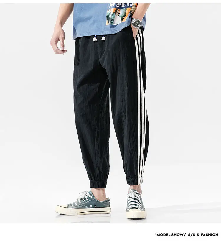 Men's Black Track Pants with 3 Stripes Large Cuffs — feature 42