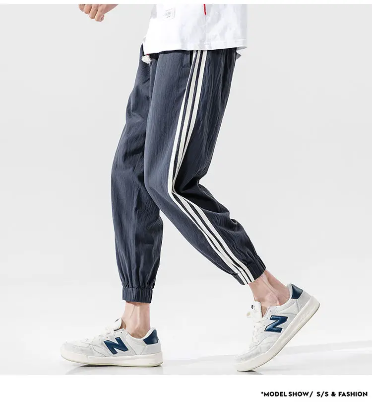 Men's Black Track Pants with 3 Stripes Large Cuffs — feature 46