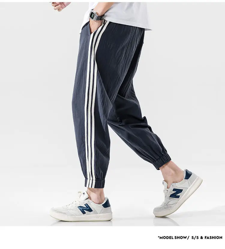 Men's Black Track Pants with 3 Stripes Large Cuffs — feature 47