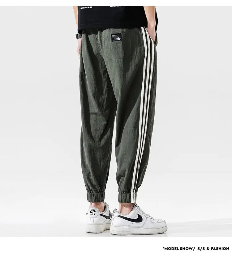 Men's Black Track Pants with 3 Stripes Large Cuffs — feature 53