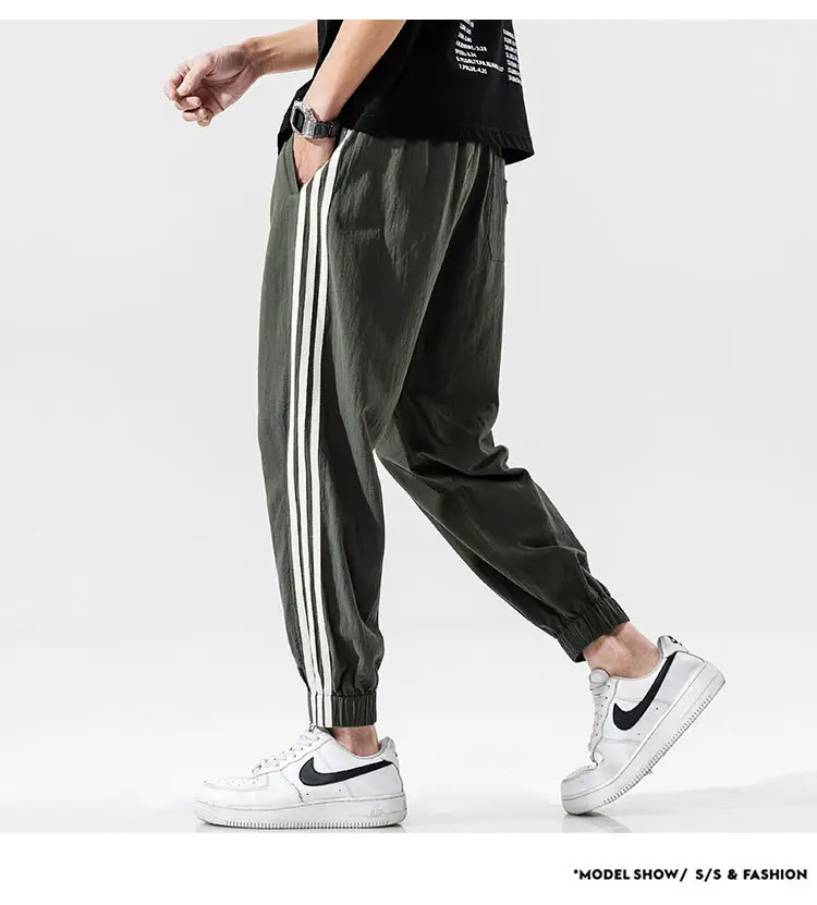 Men's Black Track Pants with 3 Stripes Large Cuffs — feature 55
