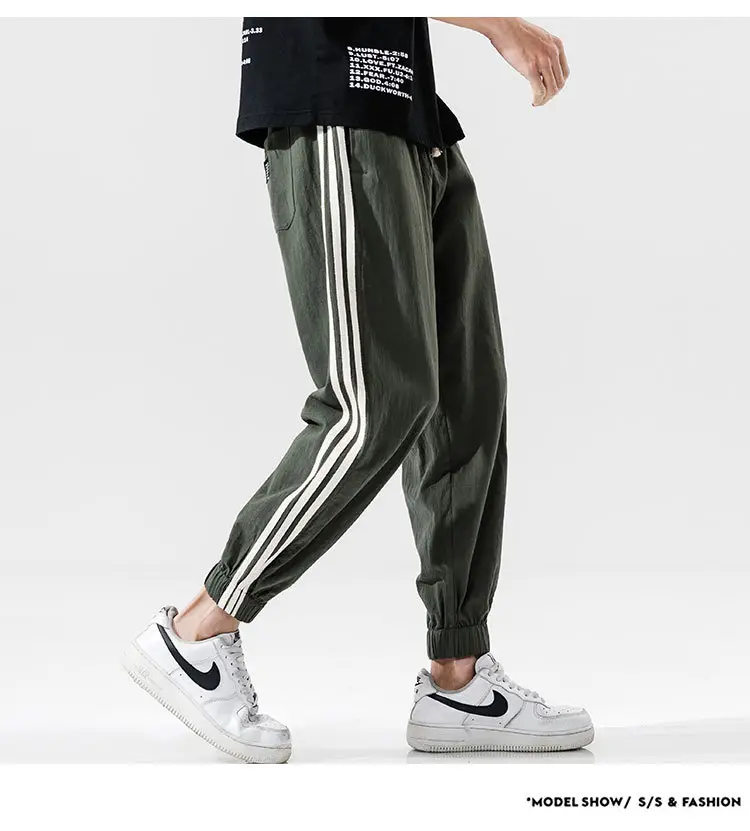 Men's Black Track Pants with 3 Stripes Large Cuffs — feature 57