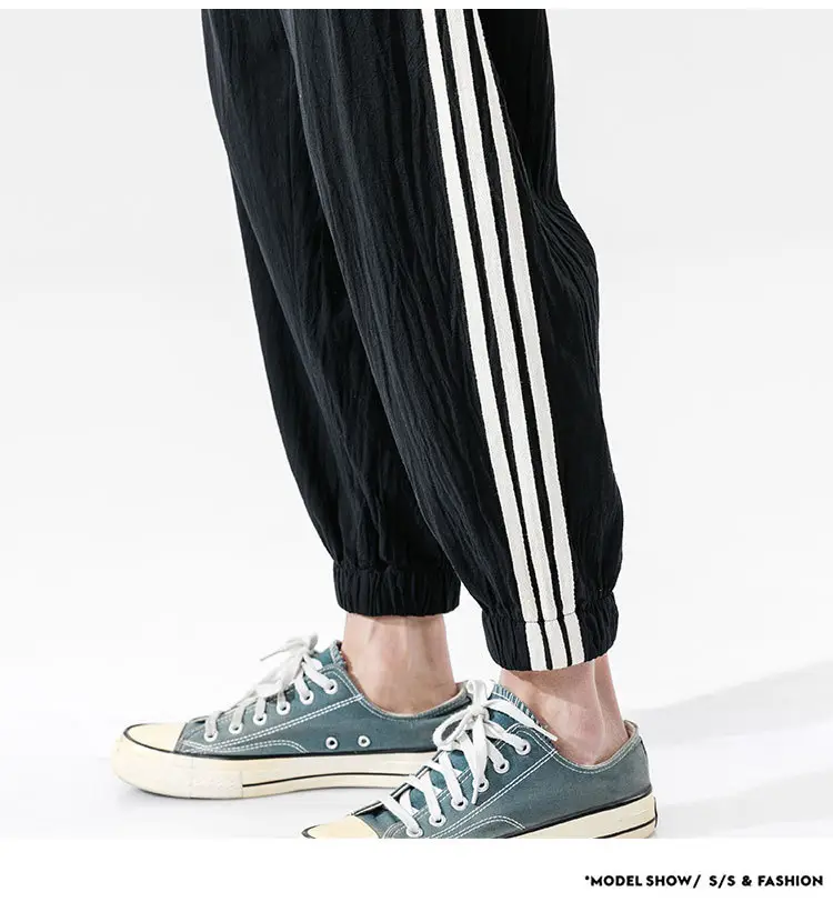 Men's Black Track Pants with 3 Stripes Large Cuffs — feature 68