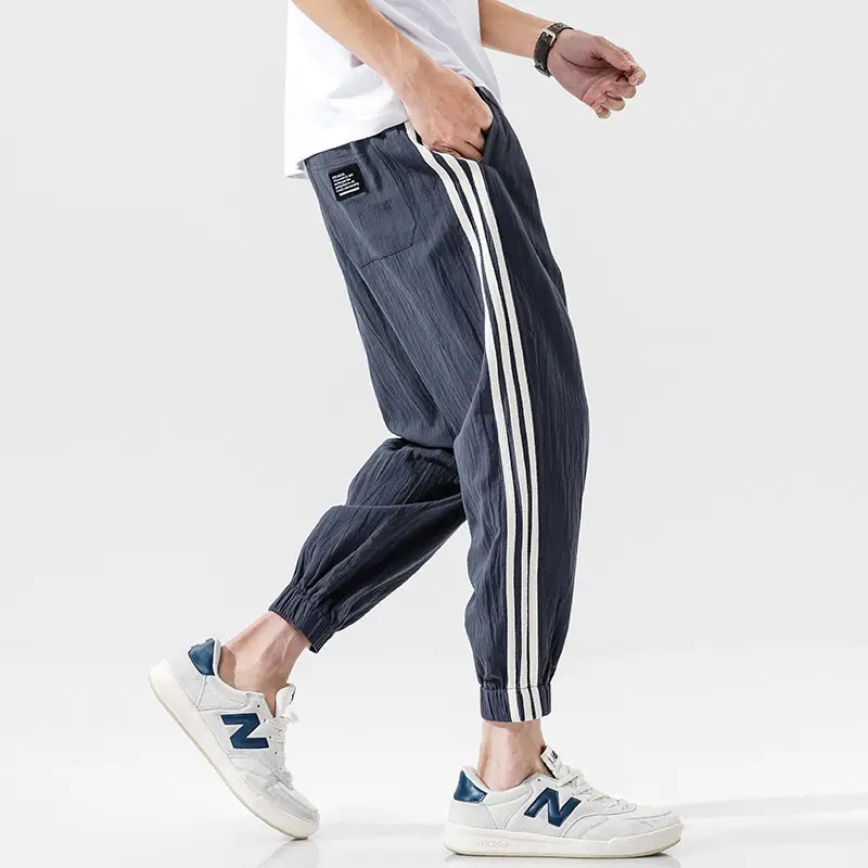 Men's Black Track Pants with 3 Stripes Large Cuffs - Image 3