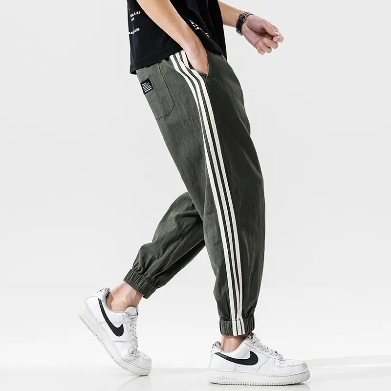 Men's Black Track Pants with 3 Stripes Large Cuffs - Image 4