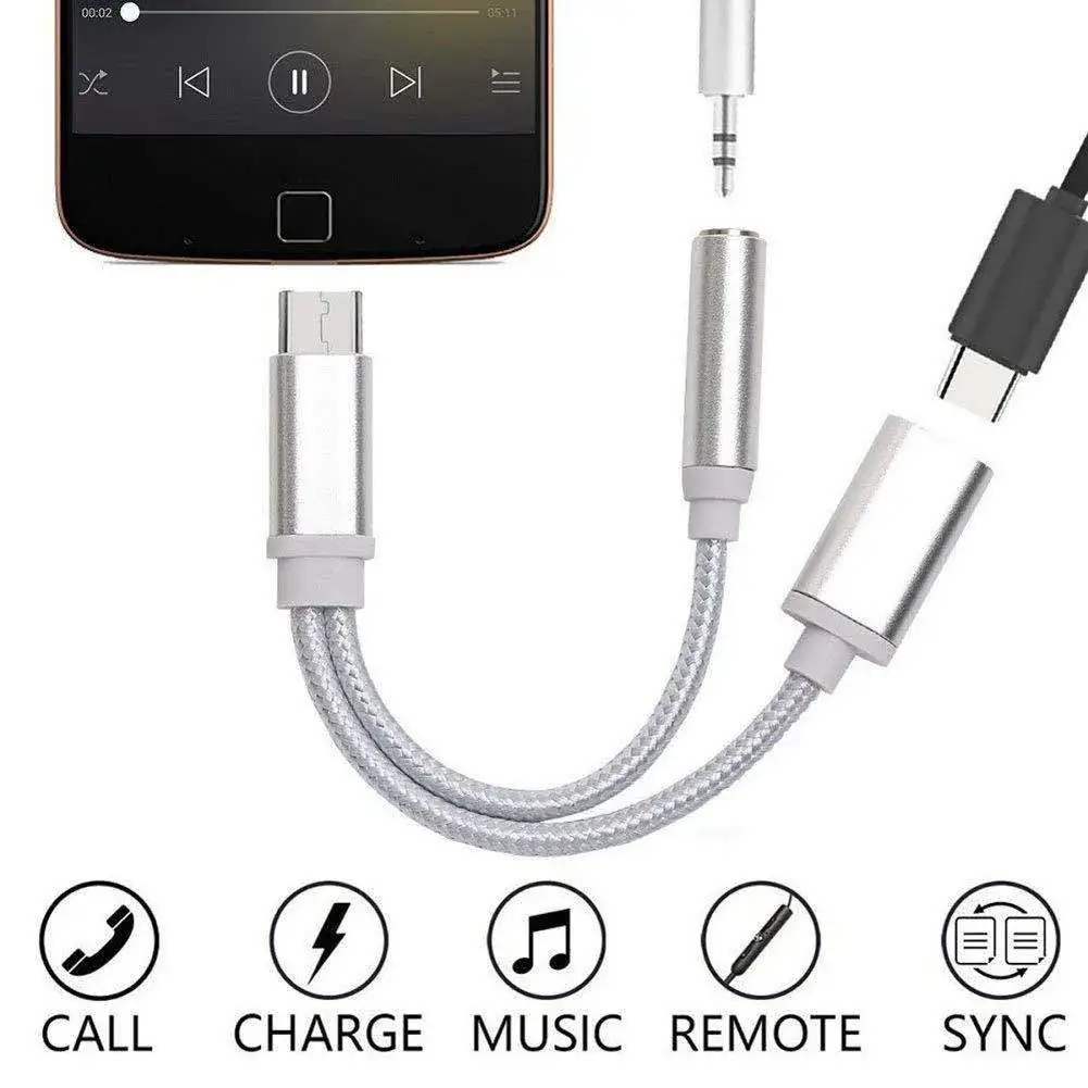 Type-C Audio Adapter Pink Braided Charging
